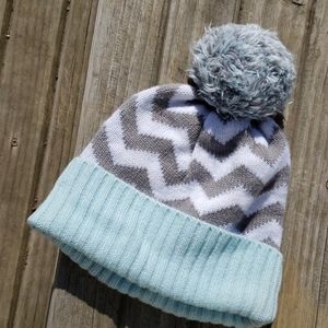 Adorable Beanie Hat in Grey and White Chevron